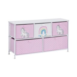 Rackhams Kids Unicorn 5 Drawer Storage Chest - Pink/White - thumbnail 2