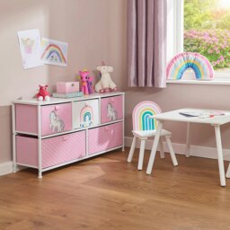 Rackhams Kids Unicorn 5 Drawer Storage Chest - Pink/White - thumbnail 6