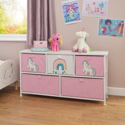 Rackhams Kids Unicorn 5 Drawer Storage Chest - Pink/White - thumbnail 5