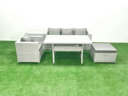 Rackhams Rattan Garden Furniture Set Outdoor 5 Seater Patio Dining Sets with Glass Top Dining Table and Side Table Light Grey Mixed - thumbnail 2