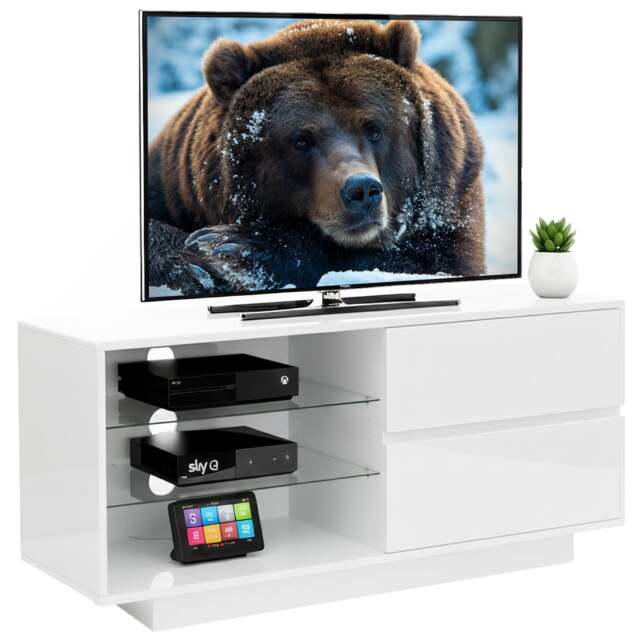 Rackhams Gallus Gloss White TV Stand with 2 Drawers and 3-Shelves Modern Entertainment Unit for TVs up to 55 Inch - FULLY ASSEMBLED - image 1