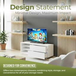 Rackhams Gallus Gloss White TV Stand with 2 Drawers and 3-Shelves Modern Entertainment Unit for TVs up to 55 Inch - FULLY ASSEMBLED - thumbnail 4