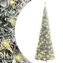 Rackhams Artificial Christmas Tree Pop-up Flocked Snow 50 LEDs 120 cm - White - PVC (polyvinylchloride), metal