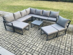 Rackhams 10 Seater Patio Outdoor Garden Furniture Aluminium Lounge Corner Sofa Set with Square Coffee Table 2 Big Footstools Dark Grey - thumbnail 1