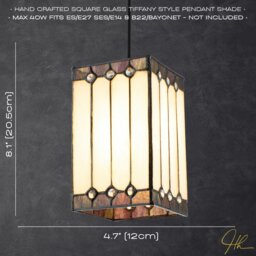 Rackhams Square Lantern Opal White Stained Glass Tiffany Pendant Shade with Clear Beads - thumbnail 6