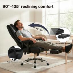 Rackhams Office Chair Big Tall High Back Heavy Duty PU Recliner Executive Chair - thumbnail 4