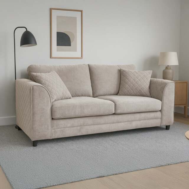 Rackhams Quilted Full Fabric Chenille 3 Seater Sofa - Beige - image 1