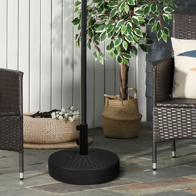 Rackhams 29kg Round Parasol Base w/ Rattan Effect, Plastic Umbrella Stand, Black - image 1