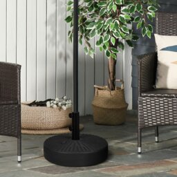 Rackhams 29kg Round Parasol Base w/ Rattan Effect, Plastic Umbrella Stand, Black - thumbnail 1
