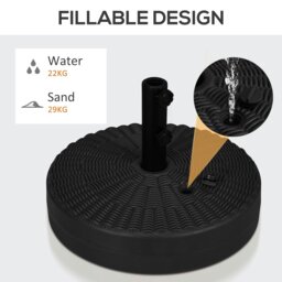 Rackhams 29kg Round Parasol Base w/ Rattan Effect, Plastic Umbrella Stand, Black - thumbnail 4