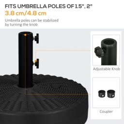 Rackhams 29kg Round Parasol Base w/ Rattan Effect, Plastic Umbrella Stand, Black - thumbnail 3