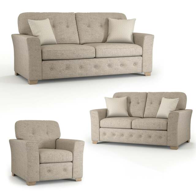 Rackhams Hartley Fullback Tufted 3 Piece Sofa Suite - Beige - image 1