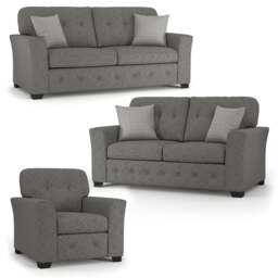 Rackhams Hartley Fullback Tufted 3 Piece Sofa Suite - Beige - thumbnail 3