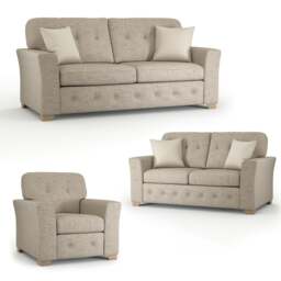 Rackhams Hartley Fullback Tufted 3 Piece Sofa Suite - Beige - thumbnail 1