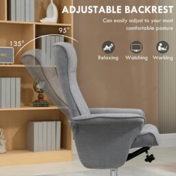 Rackhams Upholstered Swivel Recliner Armchair with Ottoman, Grey - Grey - thumbnail 5