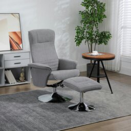 Rackhams Upholstered Swivel Recliner Armchair with Ottoman, Grey - Grey - thumbnail 3
