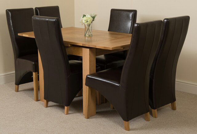 Rackhams Richmond Small Extending Oak Dining Set with Lola Leather Chairs - 6 chairs - Brown - image 1