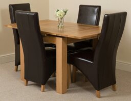 Rackhams Richmond Small Extending Oak Dining Set with Lola Leather Chairs - 6 chairs - Brown - thumbnail 4