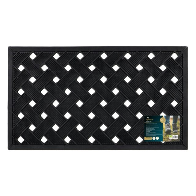 Rackhams Lattice Scraper Rubber Studs Doormat, 40x70cm, Black - image 1