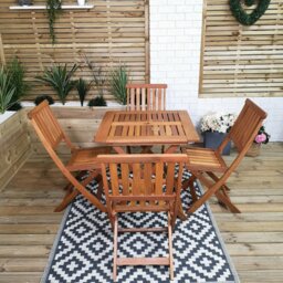 Rackhams Outdoor 4 Person Folding Square Wooden Garden Patio Dining Table and Chairs Set - Outdoor Furniture Sets - thumbnail 2