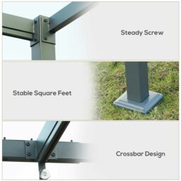 Rackhams 3 x 2m Metal Pergola Gazebo Patio Sun Shelter Retractable Canopy Grey - Black - Metal, Polyester - 400L x 300W x 222Hcm - thumbnail 5