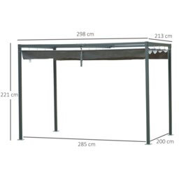 Rackhams 3 x 2m Metal Pergola Gazebo Patio Sun Shelter Retractable Canopy Grey - Black - Metal, Polyester - 400L x 300W x 222Hcm - thumbnail 6