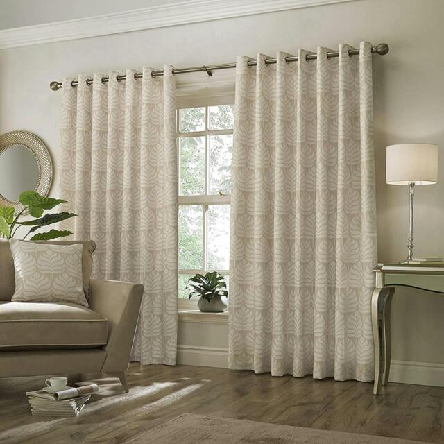 Rackhams Horto Eyelet Curtains - Natural - 66in x 90in - Natural - 100% Polyester - image 1