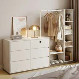 Rackhams Hiroshi Coat Rack With Storage, Wardrobe With Coat Stand - 180cm ( 80cm Chest of Drawers + Coat Rack ) - thumbnail 2