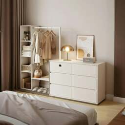 Rackhams Hiroshi Coat Rack With Storage, Wardrobe With Coat Stand - 180cm ( 80cm Chest of Drawers + Coat Rack ) - thumbnail 1