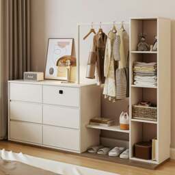 Rackhams Hiroshi Coat Rack With Storage, Wardrobe With Coat Stand - 180cm ( 80cm Chest of Drawers + Coat Rack ) - thumbnail 3