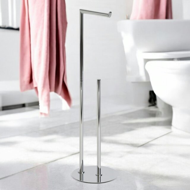Rackhams Belgravia Chrome Freestanding Toilet Roll Holder & Spare Combination - image 1