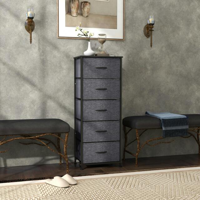 Rackhams 5 Drawer Fabric Chest of Drawers w/ Wooden Top, Dark Grey - image 1
