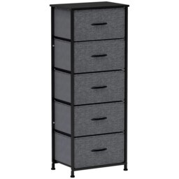 Rackhams 5 Drawer Fabric Chest of Drawers w/ Wooden Top, Dark Grey - thumbnail 2