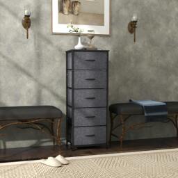 Rackhams 5 Drawer Fabric Chest of Drawers w/ Wooden Top, Dark Grey