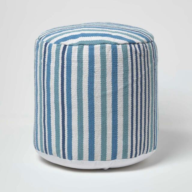 Rackhams Blue and White Stripe Bean Filled Pouffe - 45 x 40 cm - image 1