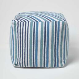 Rackhams Blue and White Stripe Bean Filled Pouffe - 45 x 40 cm - thumbnail 2