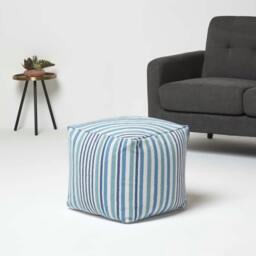 Rackhams Blue and White Stripe Bean Filled Pouffe - 45 x 40 cm - thumbnail 3