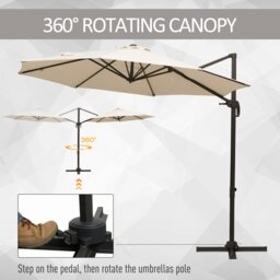 Rackhams 3M Cantilever Parasol, Hanging Garden Umbrella Sun Shade with 360° Rotation, Aluminium Frame, Cross Base, Hand Crank, Beige - Beige - Φ2.95 x 2.5H (M) - thumbnail 3
