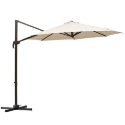 Rackhams 3M Cantilever Parasol, Hanging Garden Umbrella Sun Shade with 360° Rotation, Aluminium Frame, Cross Base, Hand Crank, Beige - Beige - Φ2.95 x 2.5H (M) - thumbnail 2