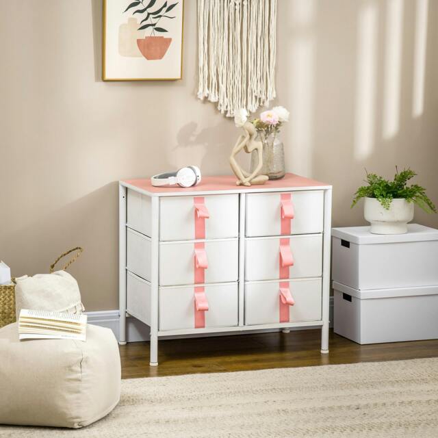 Rackhams 6 Drawer Chest of Drawers w/ Wooden Top Kid Room Closet Hallway Pink - image 1