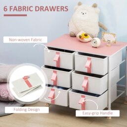 Rackhams 6 Drawer Chest of Drawers w/ Wooden Top Kid Room Closet Hallway Pink - thumbnail 4