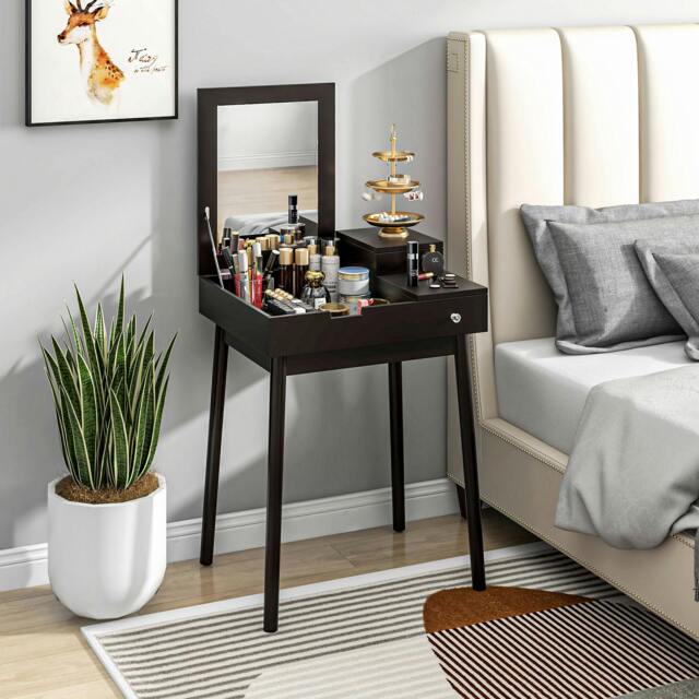 Rackhams Dressing Table Vanity Desk Flip-up Mirror 2 Drawers, White - Black - image 1
