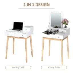 Rackhams Dressing Table Vanity Desk Flip-up Mirror 2 Drawers, White - Black - thumbnail 5