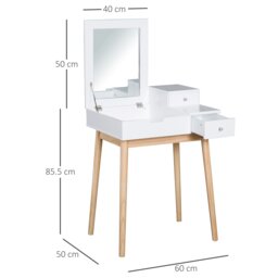 Rackhams Dressing Table Vanity Desk Flip-up Mirror 2 Drawers, White - Black - thumbnail 4