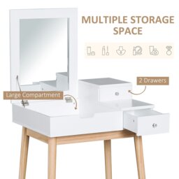Rackhams Dressing Table Vanity Desk Flip-up Mirror 2 Drawers, White - Black - thumbnail 6