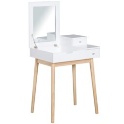 Rackhams Dressing Table Vanity Desk Flip-up Mirror 2 Drawers, White - Black - thumbnail 2