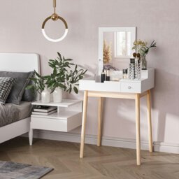 Rackhams Dressing Table Vanity Desk Flip-up Mirror 2 Drawers, White - Black - thumbnail 3