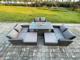 Rackhams Rattan Garden Furniture Set Outdoor Lounge Sofa Chair Gas Fire Pit Dining Table Set With 2 Big Footstool Double Seat Sofa Armchiar - thumbnail 1