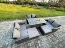 Rackhams Rattan Garden Furniture Set Outdoor Lounge Sofa Chair Gas Fire Pit Dining Table Set With 2 Big Footstool Double Seat Sofa Armchiar - thumbnail 2
