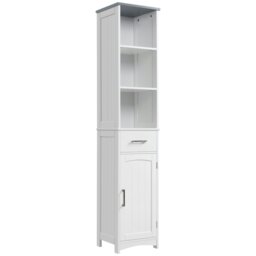 Rackhams Tall Bathroom Storage Cabinet, Slim Freestanding Linen Tower, White - thumbnail 2